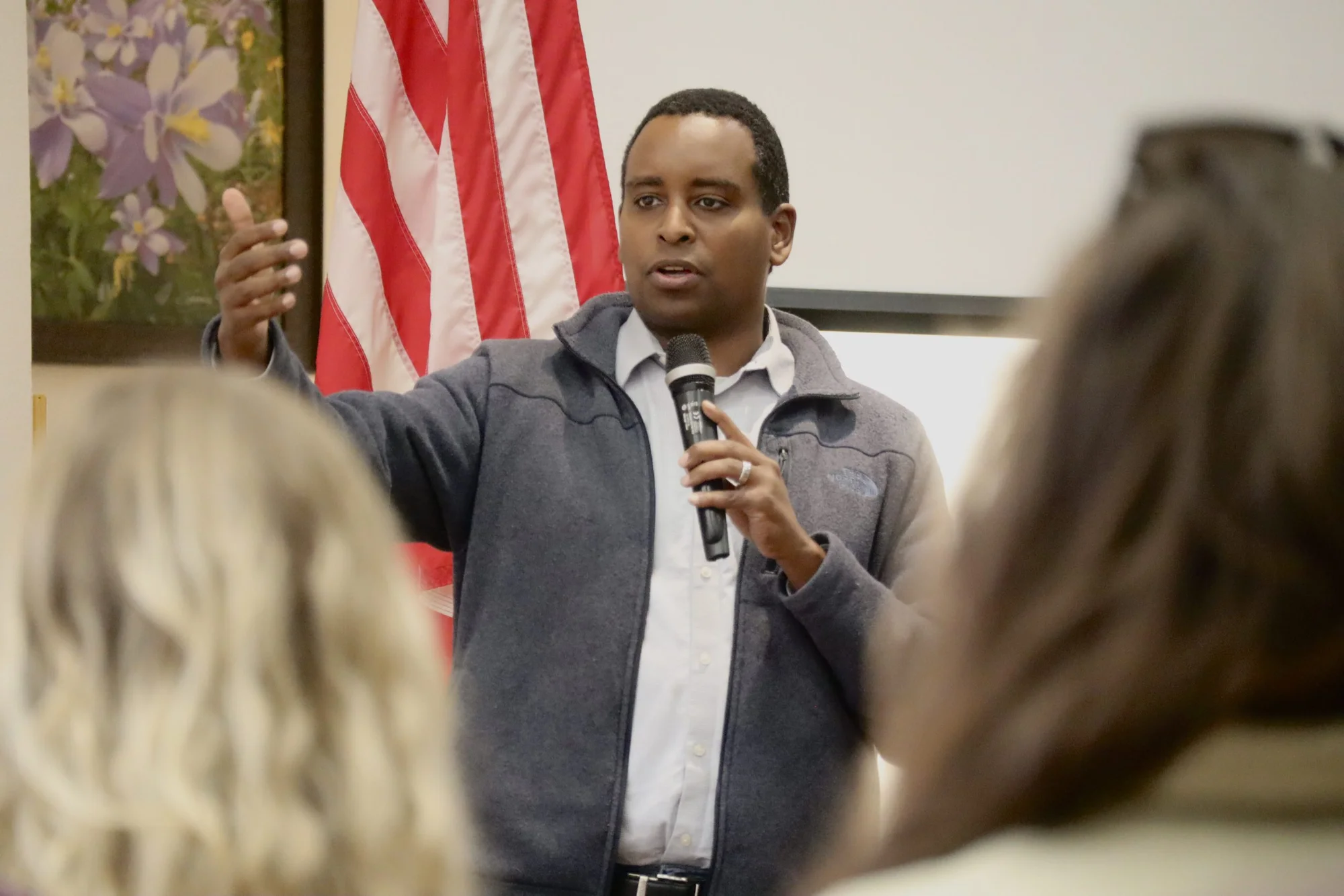 U.S. Rep. Joe Neguse fields questions from Summit County constituents during a town hall at the Summit County Community and Senior Center on April 24, 2024. Neguse has introduced stand-alone bill in the U.S. House of Representatives that would expand the Forest Service’s leasing authority beyond what is currently in the Farm Bill/ Photo: Robert Tann, Summit Daily News archive