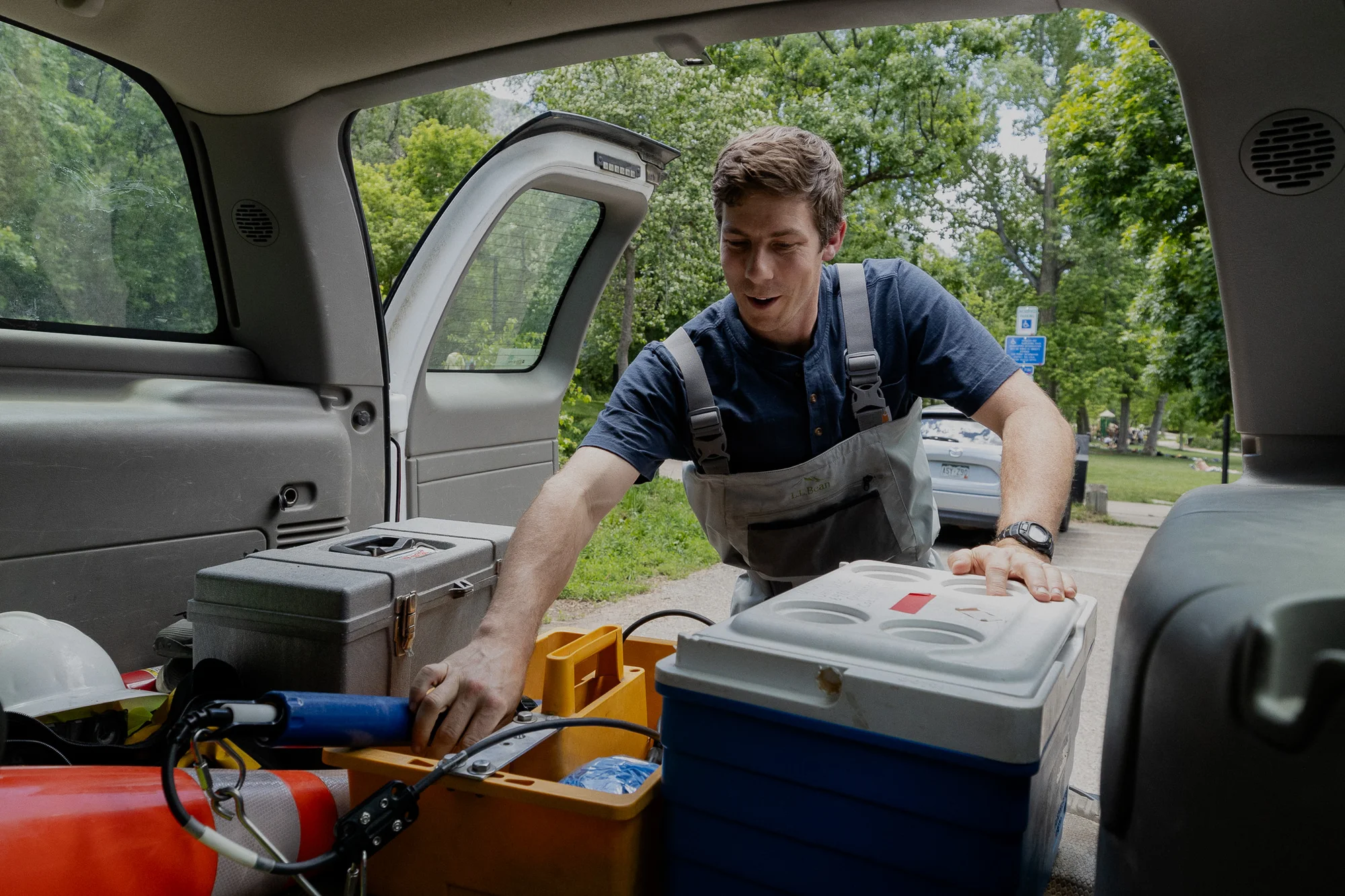 Michael Lawlor, urban water quality program coordinator with the City of Boulder, readies his equipment to test Boulder Creek bacteria levels.