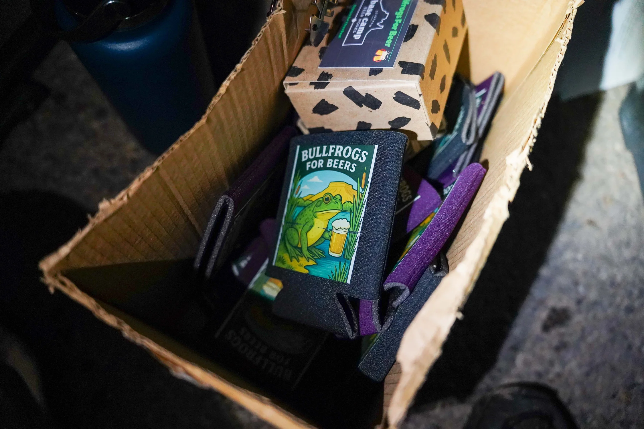 Besides the coupons to Base Camp and Trail Life breweries, Pablo’s Pizza or Graff Dairy, Weeks also gave participants a custom koozie. Photo: Joshua Vorse, Rocky Mountain PBS.