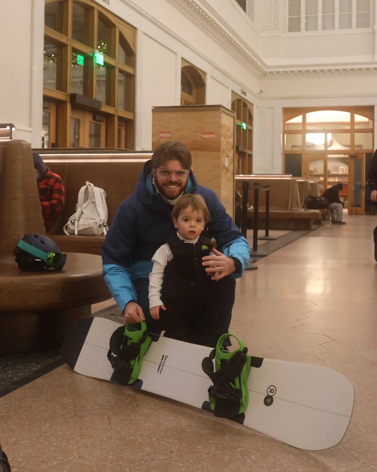 Justin Lemke and his son rode the ski train for the first time Thursday, Jan. 9, 2025. Photo: Kyle Cooke, Rocky Mountain PBS