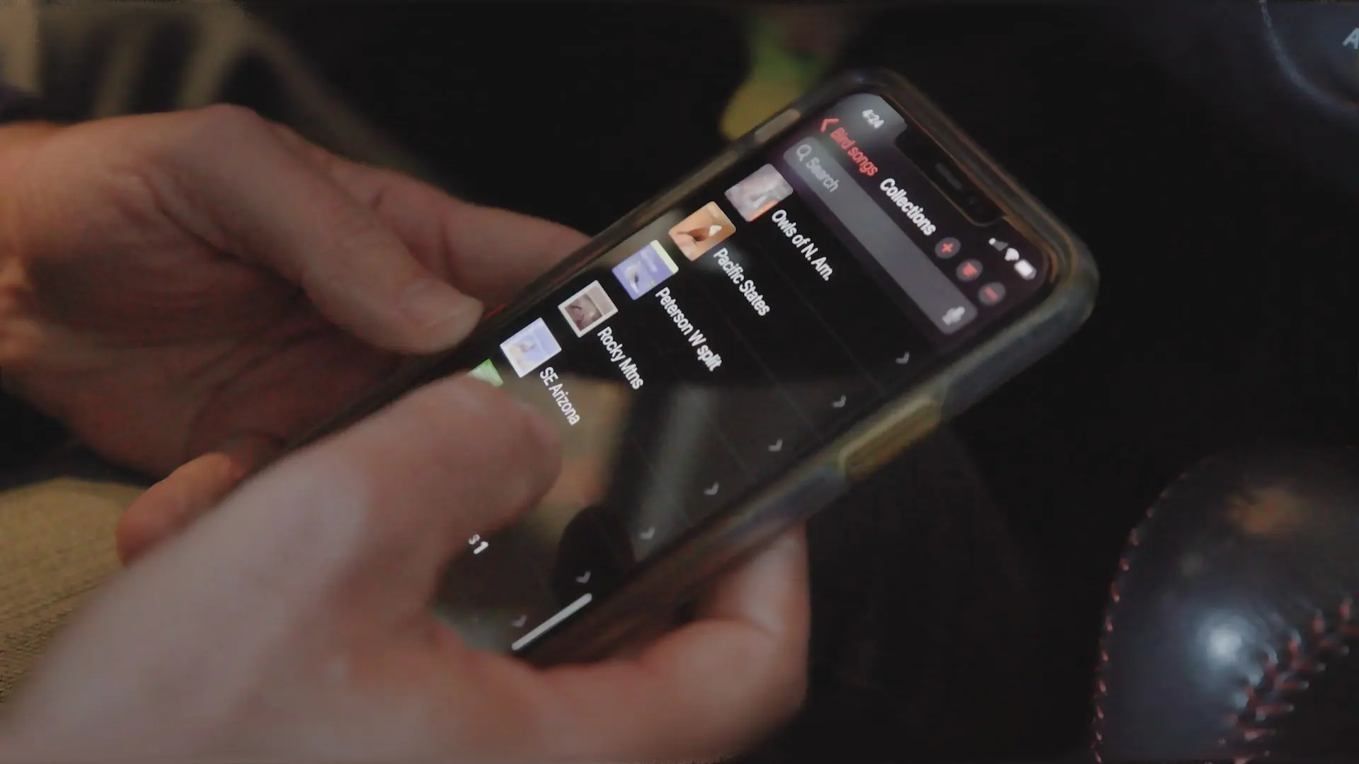 DeFonso curates collections of bird calls on his phone for listening and studying in the car. Photo: Chase McCleary, Rocky Mountain PBS