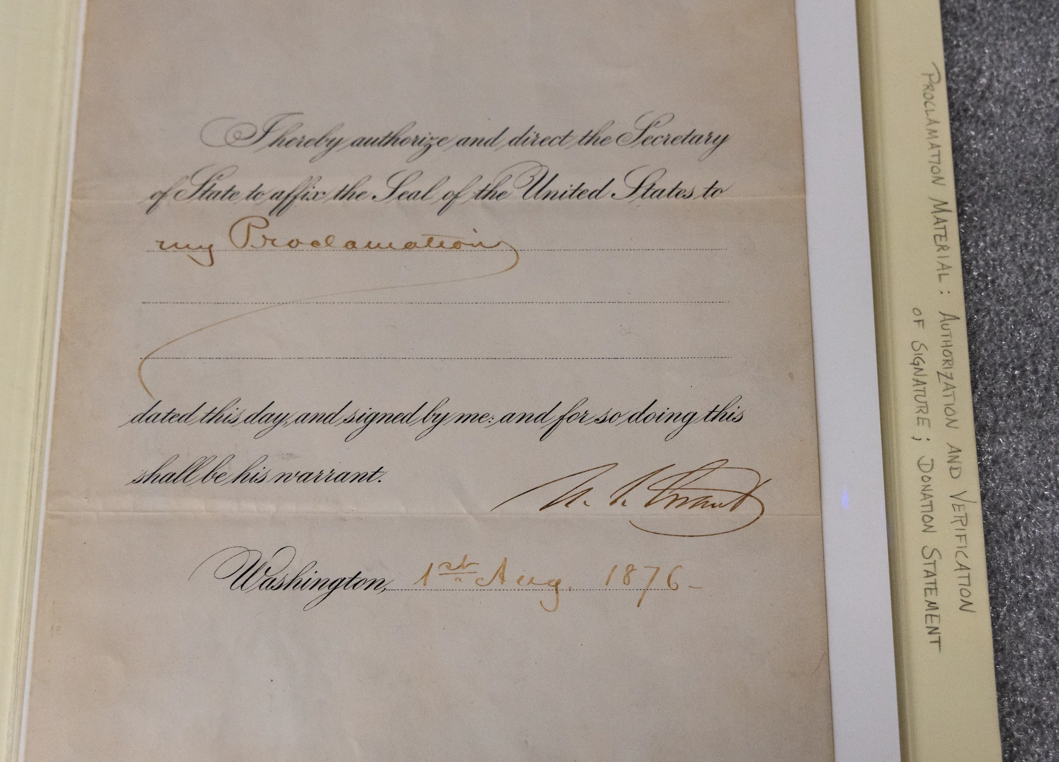 On Aug. 1, 1876, President Ulysses S. Grant signed this proclamation, officially making Colorado a state. Object ID: MSS.716.1. Photo: Carly Rose, Rocky Mountain PBS