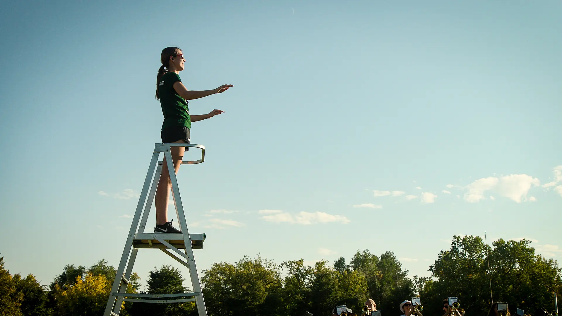 “I’m naturally a more introverted person, so a few years ago I would have been shocked to hear that I was getting up and conducting in front of a group of 250 people,” said Lucy McCrossan, a fourth year drum major. Photo: Cormac McCrimmon, Rocky Mountain PBS