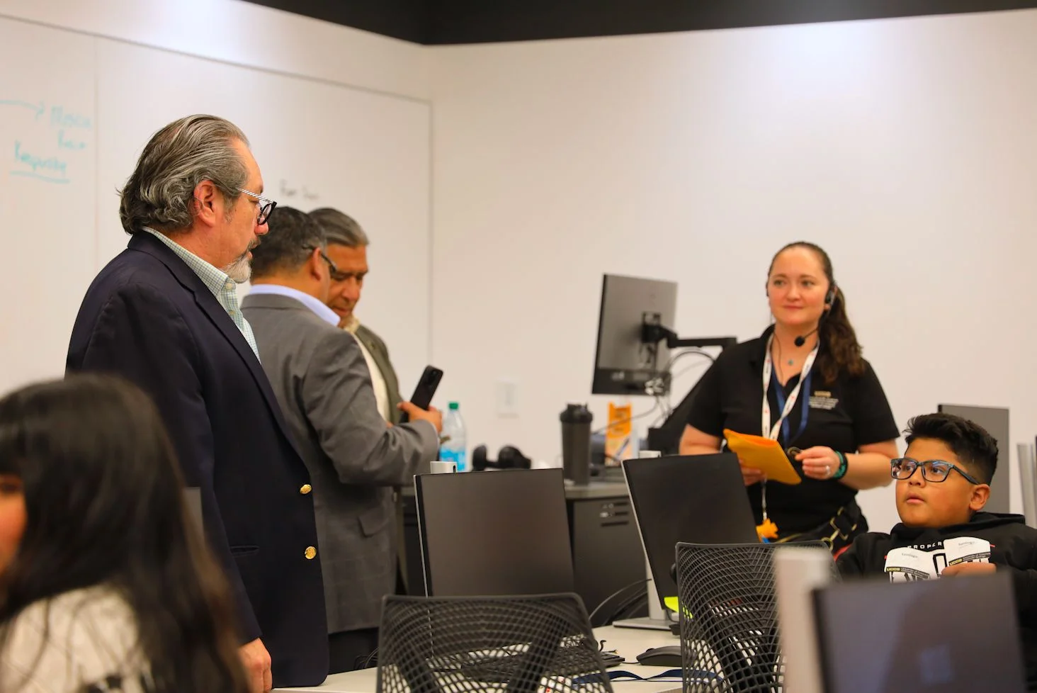 Ortiz (left) speaks to a young student during the cybersecurity camp career panel. Photo: Chase McCleary, Rocky Mountain PBS