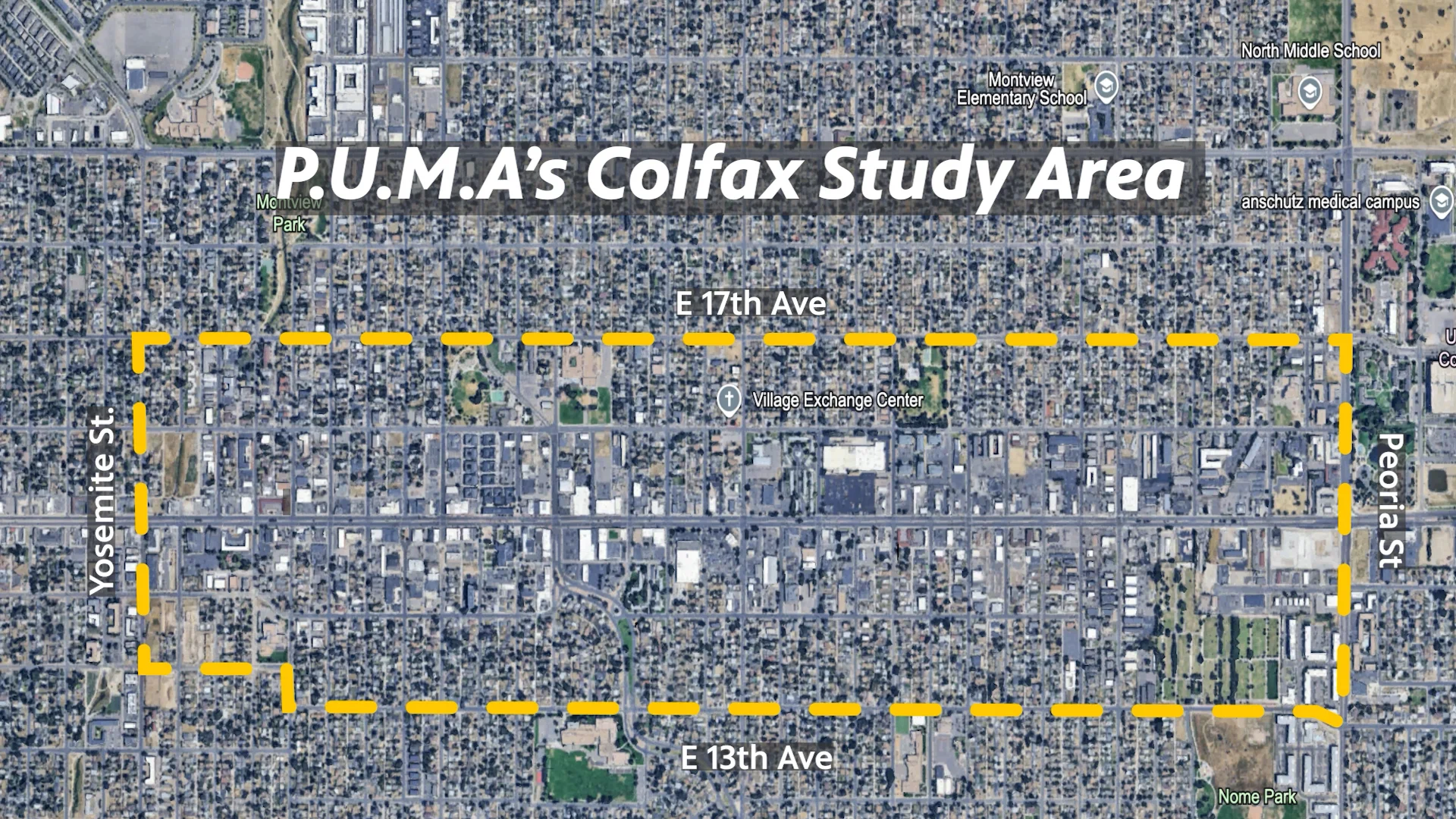 A map of PUMA’s Colfax study area. Graphic: Peter Vo, Rocky Mountain PBS