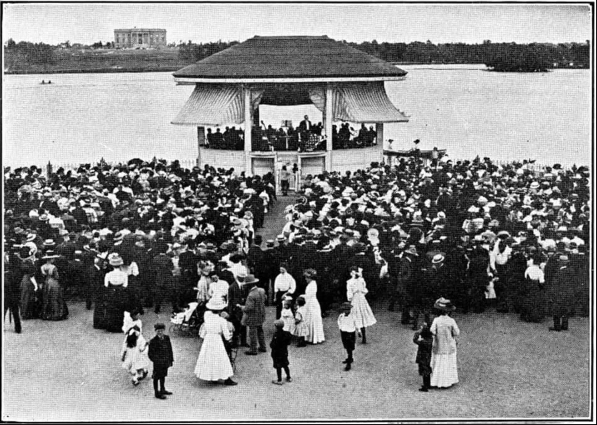 The City Park bandshell has been a Denver staple for decades. This photo shows a 1910 gathering at City Park. Photo courtesy Denver Public Library