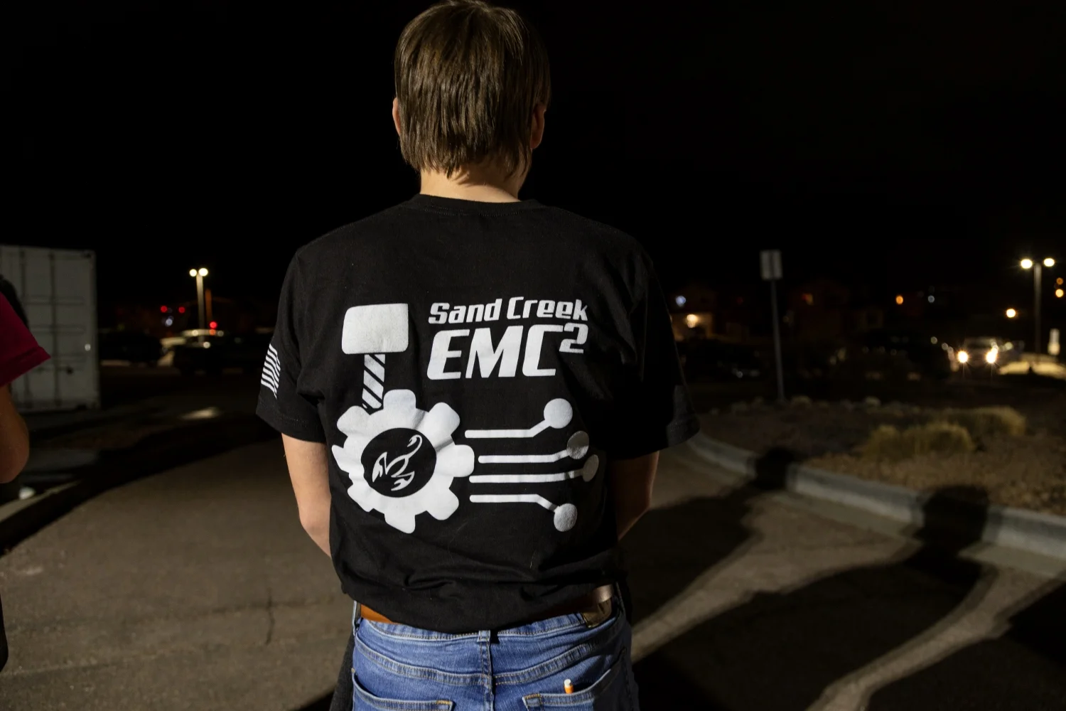 Some students who attended the board meeting wore shirts in support of their engineering teacher, Stephen Swanson. Photo: Chelsea Casabona, Rocky Mountain PBS