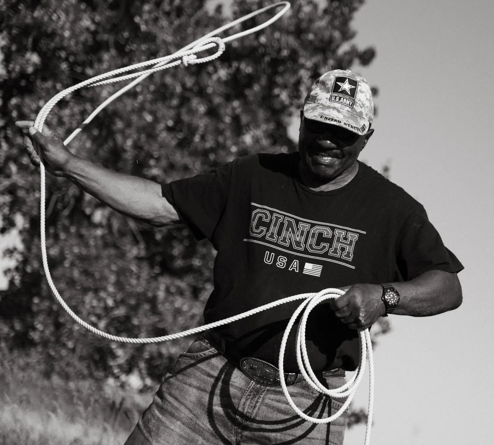 Wade practices roping outside his horse trailer. Photo: Peter Vo, Rocky Mountain PBS