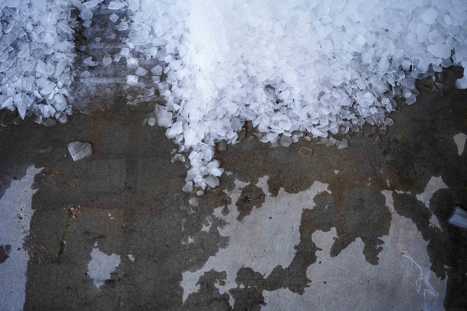 Piles of ice sit on the side of the packing shed, waiting to be scooped up and packed into pallets of sweet corn. Photo: Joshua Vorse, Rocky Mountain PBS