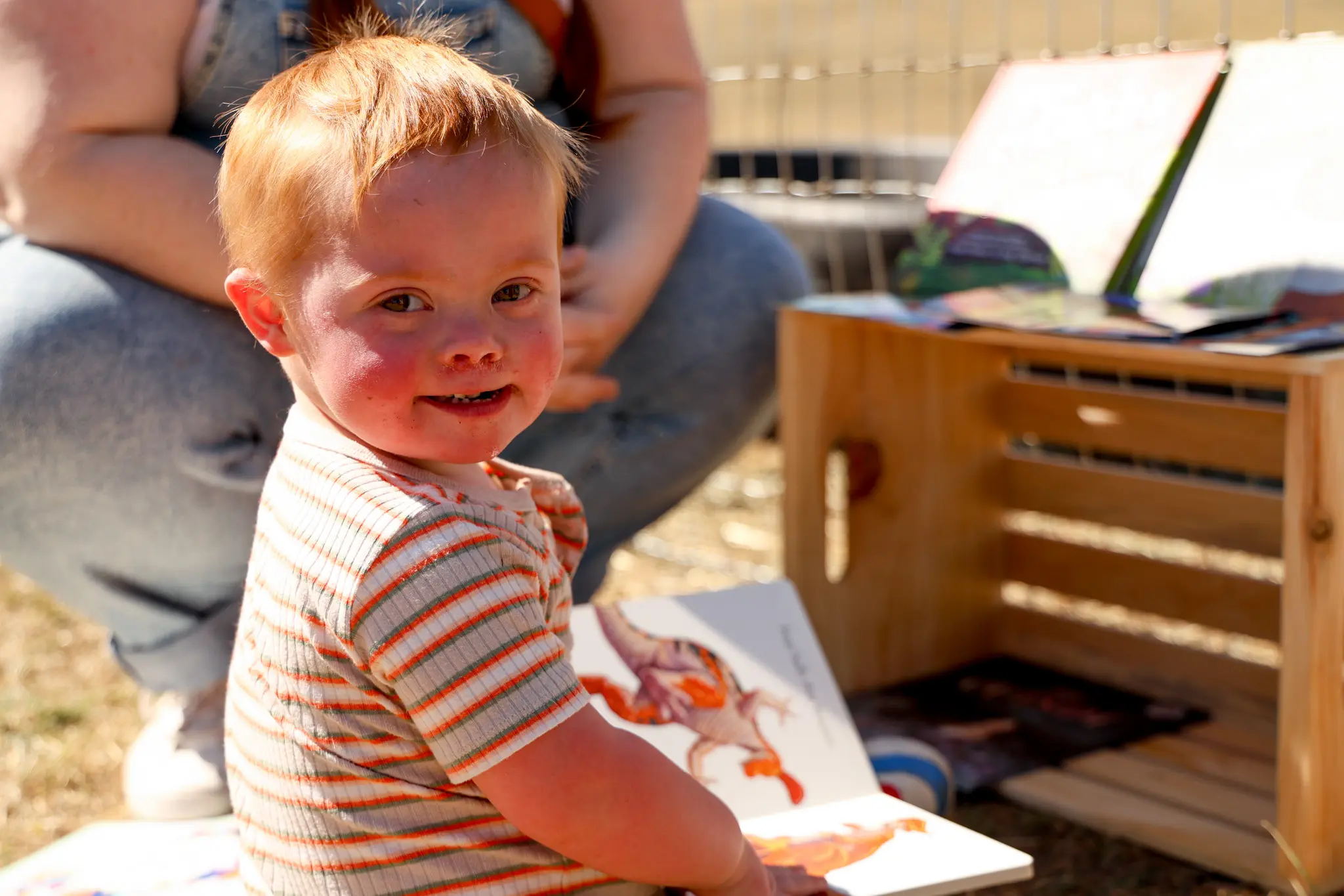 Two-year old Ledger Lubbers, who has Down syndrome, spotted at T21 Sensory Ranch. Photo: Priya Shahi, Rocky Mountain PBS