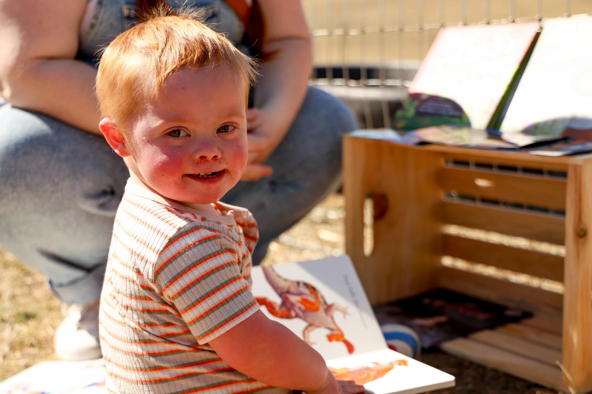 Two-year old Ledger Lubbers, who has Down syndrome, spotted at T21 Sensory Ranch. Photo: Priya Shahi, Rocky Mountain PBS