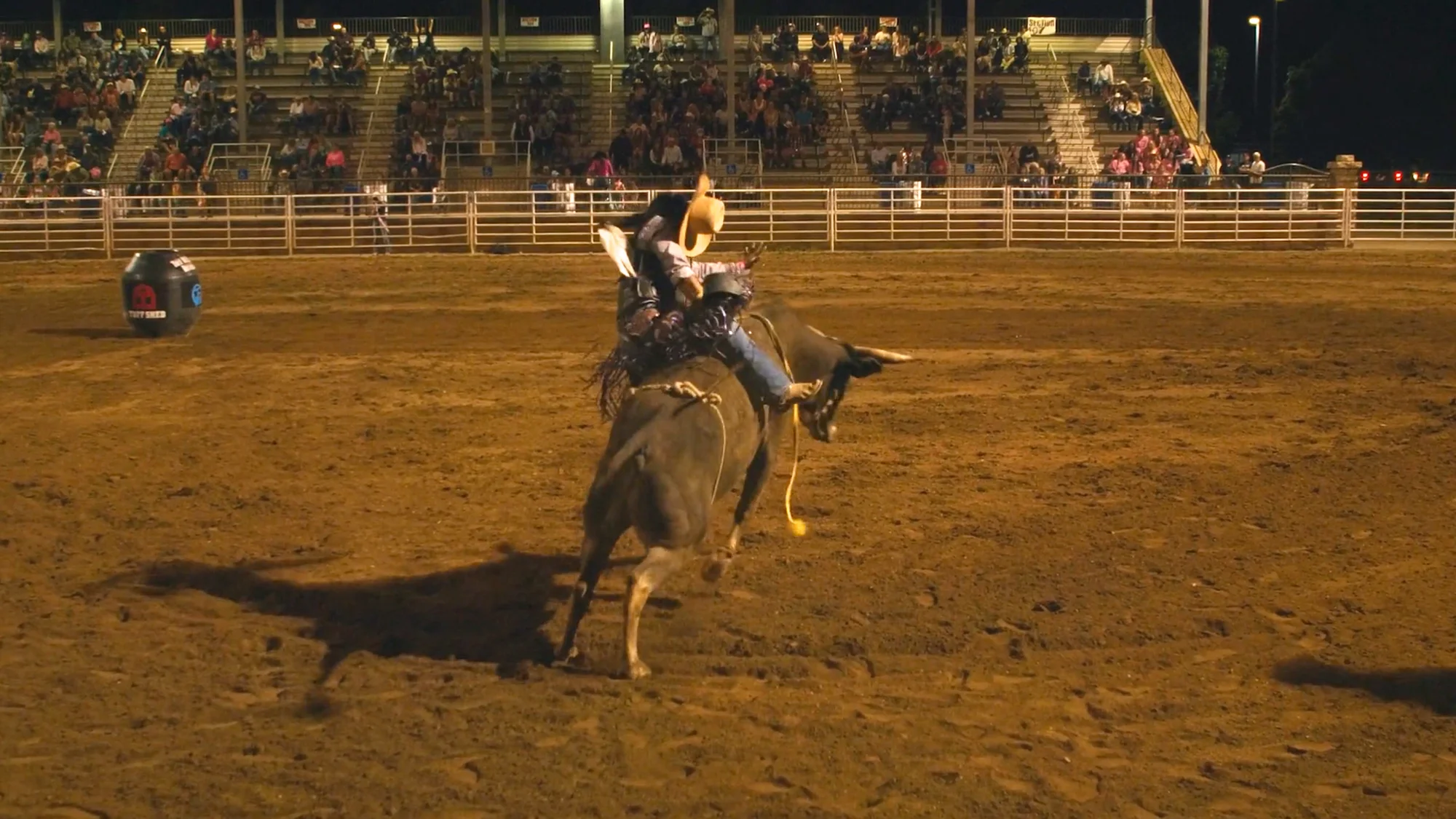 Kristal Puente riding a bull, 2023. Photo: Ziyi Xu, Rocky Mountain PBS