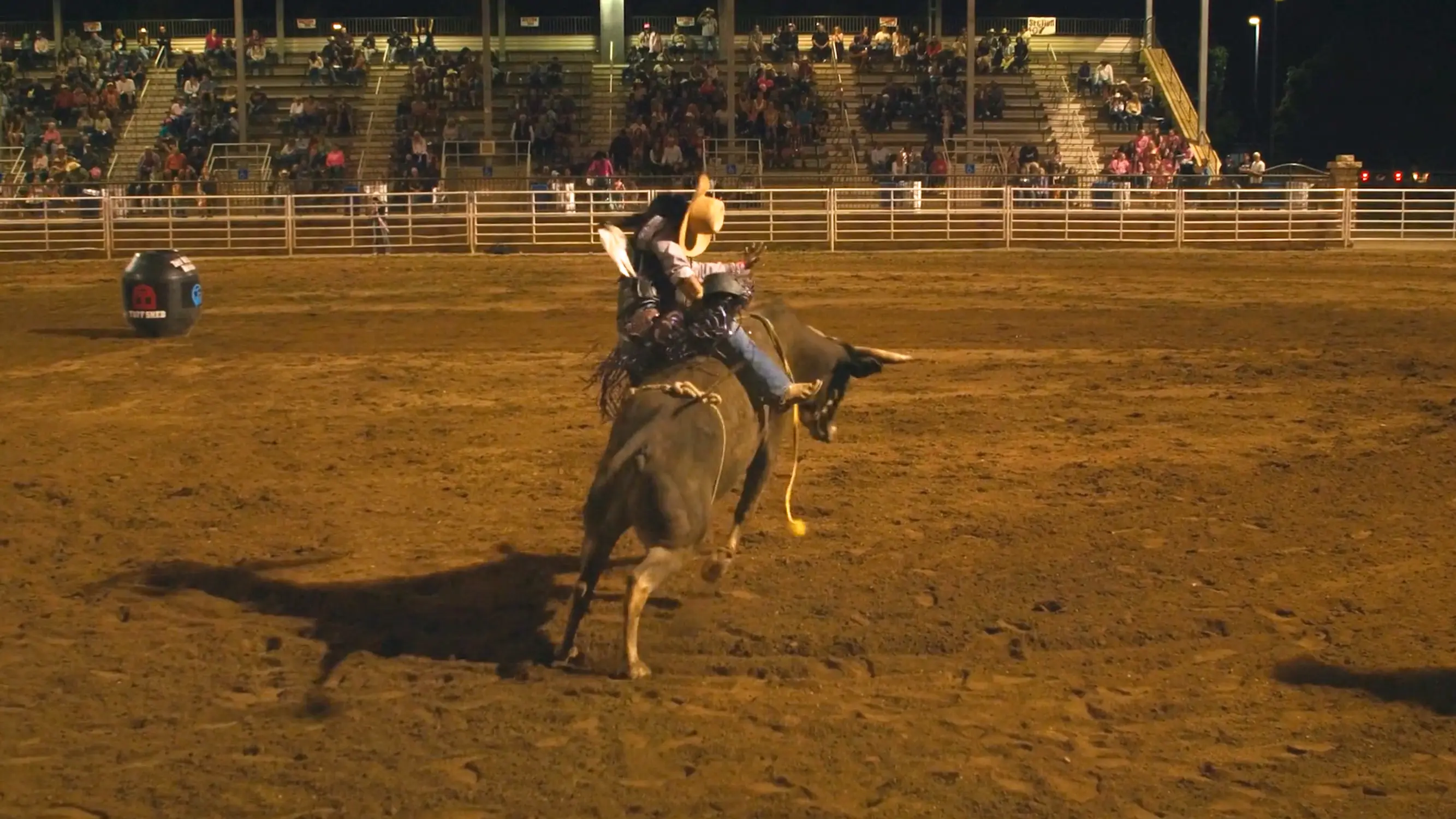 Kristal Puente riding a bull, 2023. Photo: Ziyi Xu, Rocky Mountain PBS