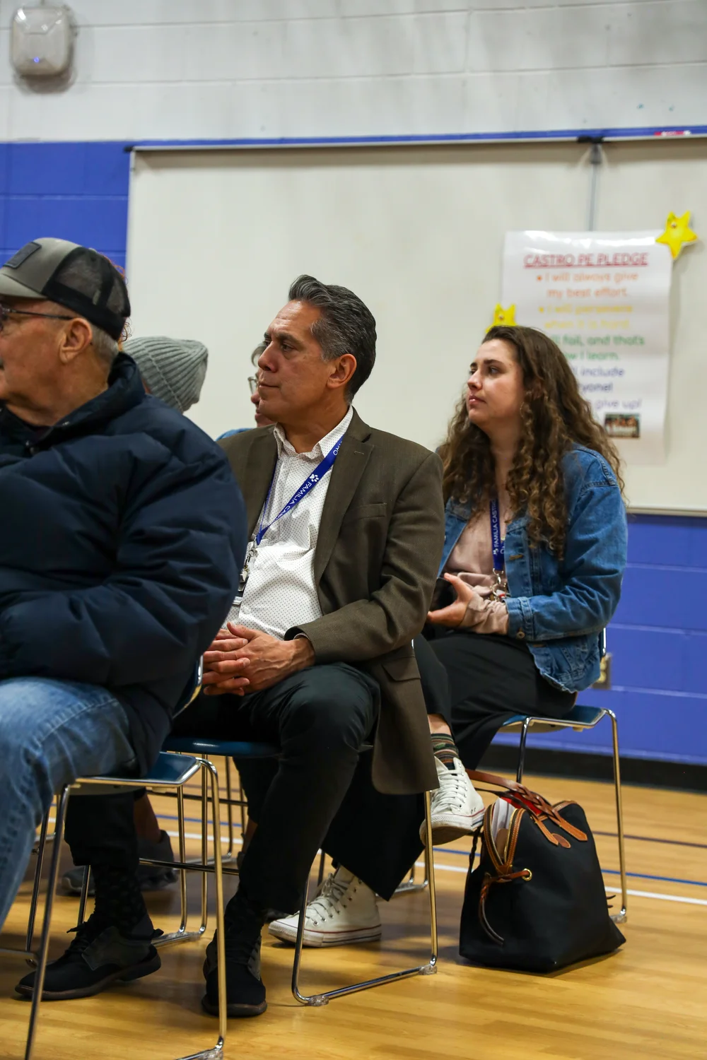 Castro Elementary principal Gilberto Munoz attended the public comment meeting with Superintendent Alex Marrero along with other Castro staff. Photo: Carly Rose, Rocky Mountain PBS