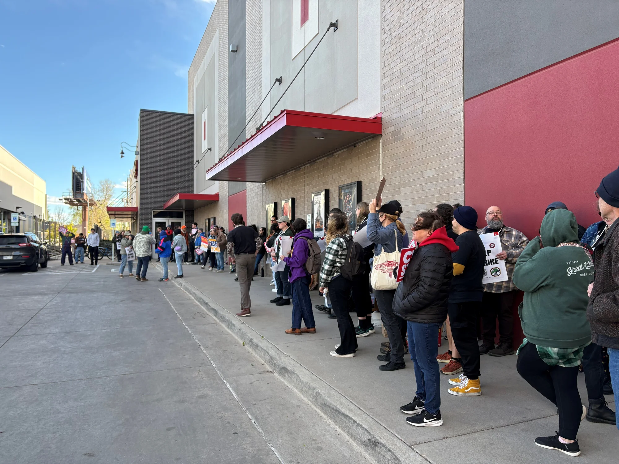 Alamo Drafthouse union members and allies picketing outside the Sloan's Lake theater last week. Photo courtesy Teddy Awassa