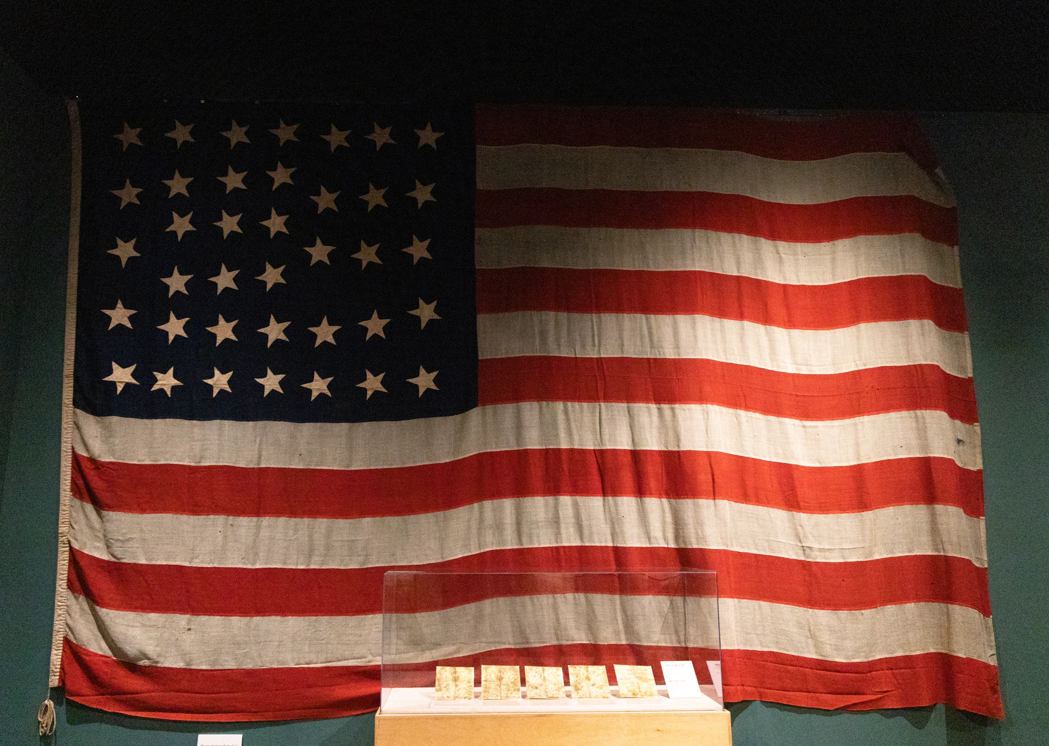 This 38-star flag was officially used from 1877 to 1889, when North Dakota and South Dakota joined the Union. Object ID: MC.PROP.262. Photo: Carly Rose, Rocky Mountain PBS