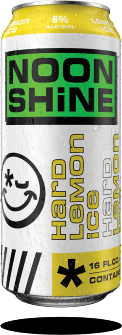 Noonshine Hard Lemonade Ice tall can with yellow, white, and black design.