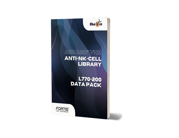 AbNano® VHH naïve nanobody library data pack cover showing L750,000 dataset from Fortis Life Sciences.