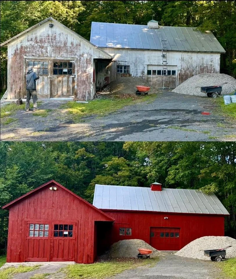 Agricultural building before and after restoration