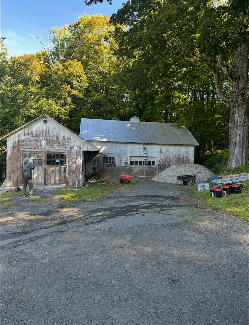 Before — Red barn and workshop before and after restoration