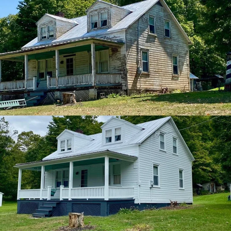 Commercial building before and after roof coating