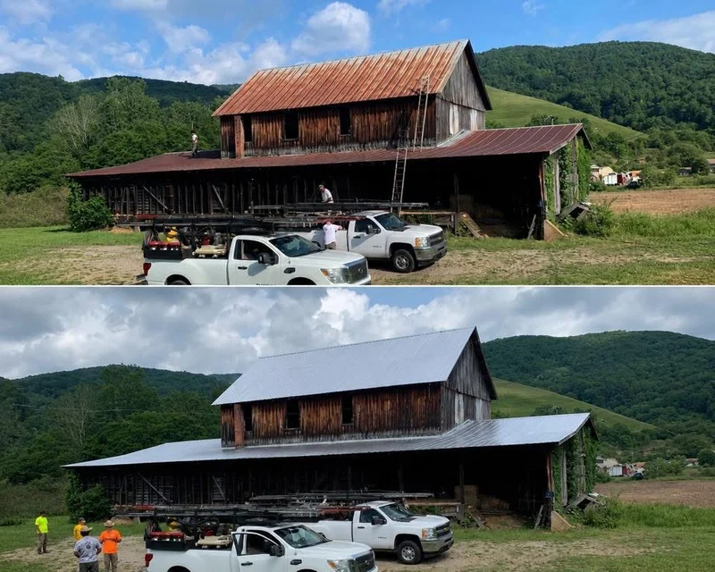 Agricultural building before and after restoration