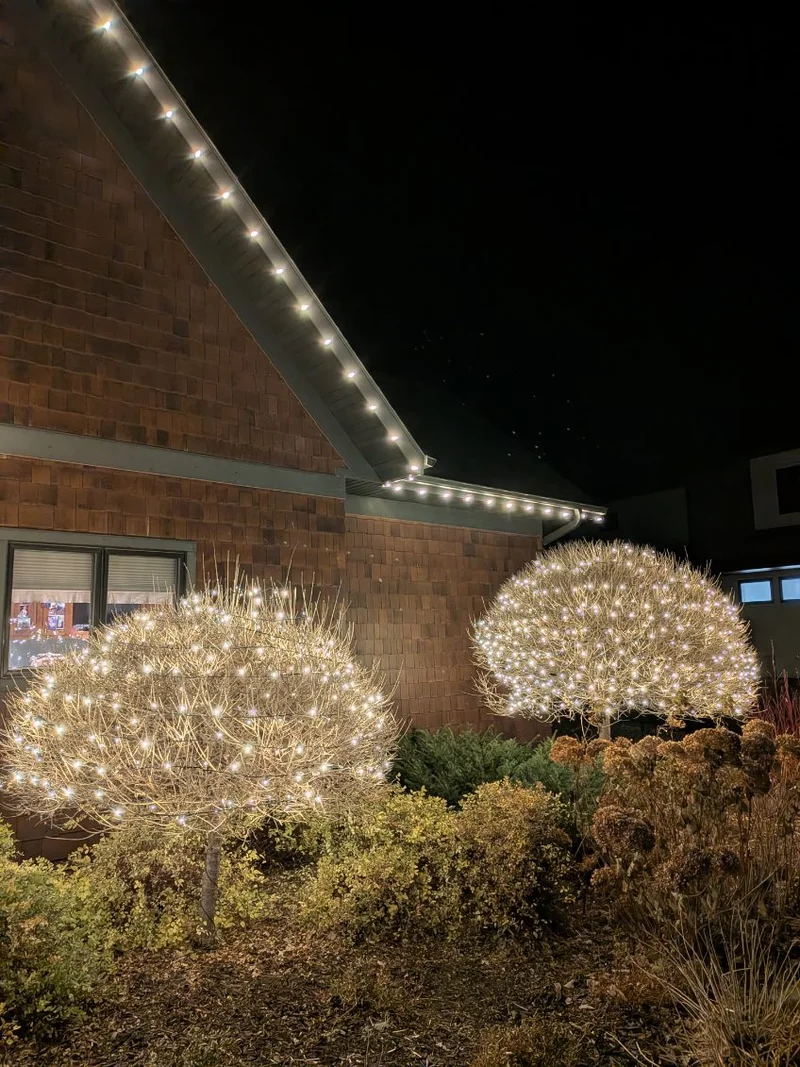 Finished Christmas light installation on a Perham, MN home