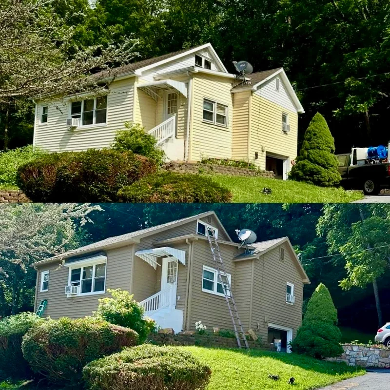 Residential home before and after exterior restoration