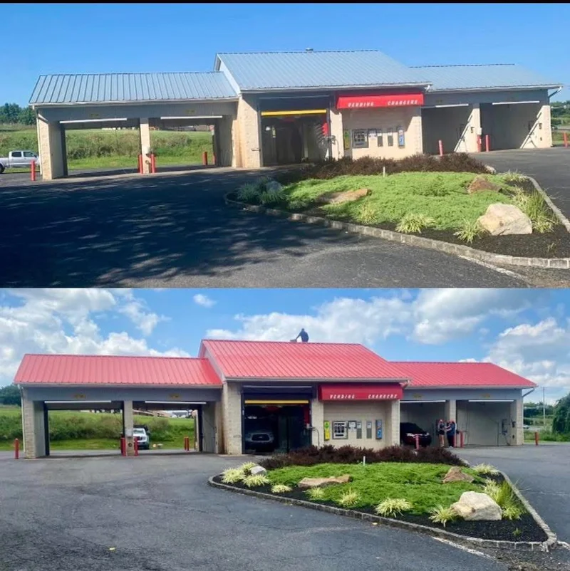 Farm building before and after protective coating