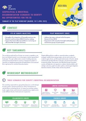 Project Result Preview - Geopolitical & industrial decarbonisation scenarios to identify R&I opportunities for the EU (Madrid, 10-11 April 2025)
