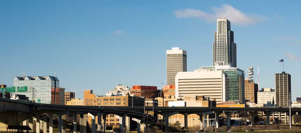 A panoramic view across the river at downtown Omah Nebraska