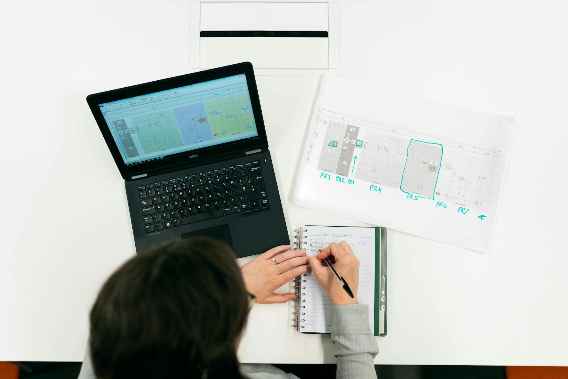 man on computer with notepad and pencil