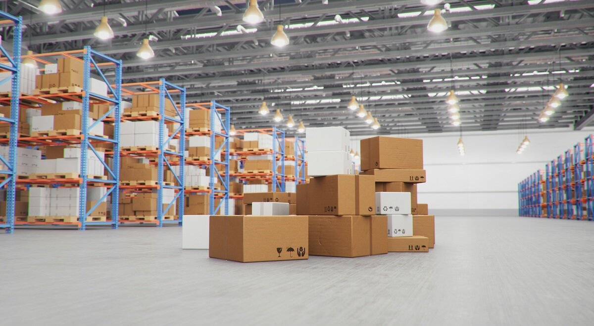 Inside of a warehouse full of boxes and shipping packages