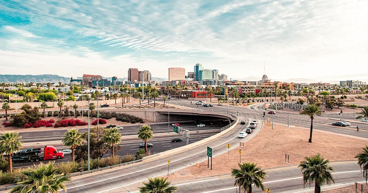 Downtown Phoenix Arizona from the view of nearby highways