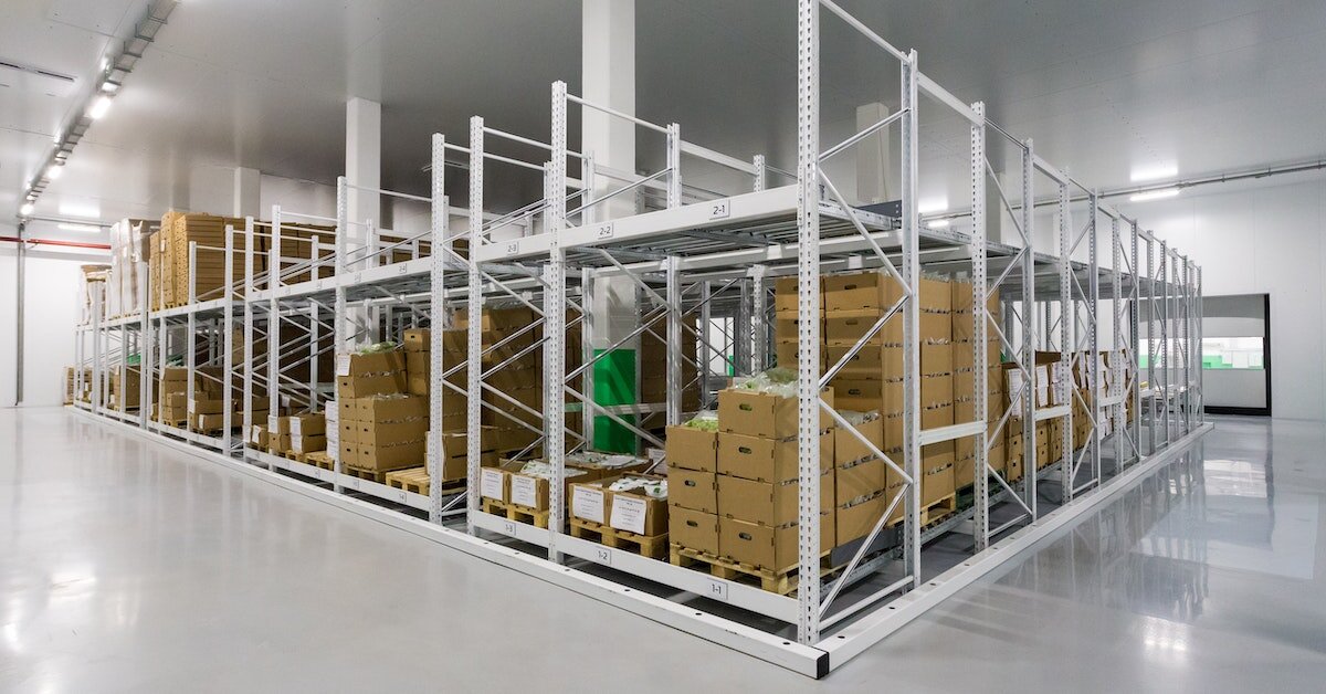 A storage section inside an industrial warehouse.