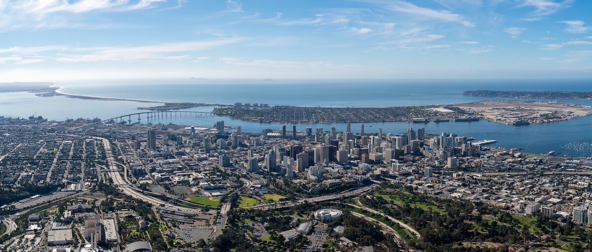 San Diego with a view of Coronado Island in front of the ocean