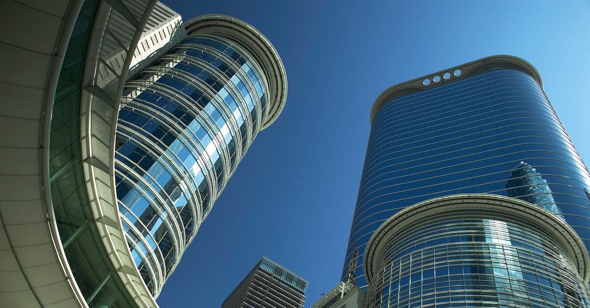 Skyscrapers as seen from a forced perspective shot