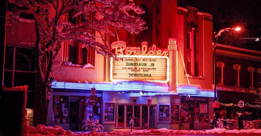 A movie theater marquee in Boulder Colorado