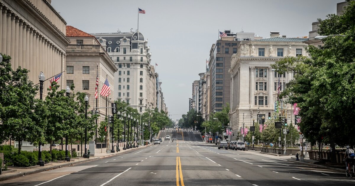 An empty street in Washington D.C., where Skylar Jones works at Kimco Realty