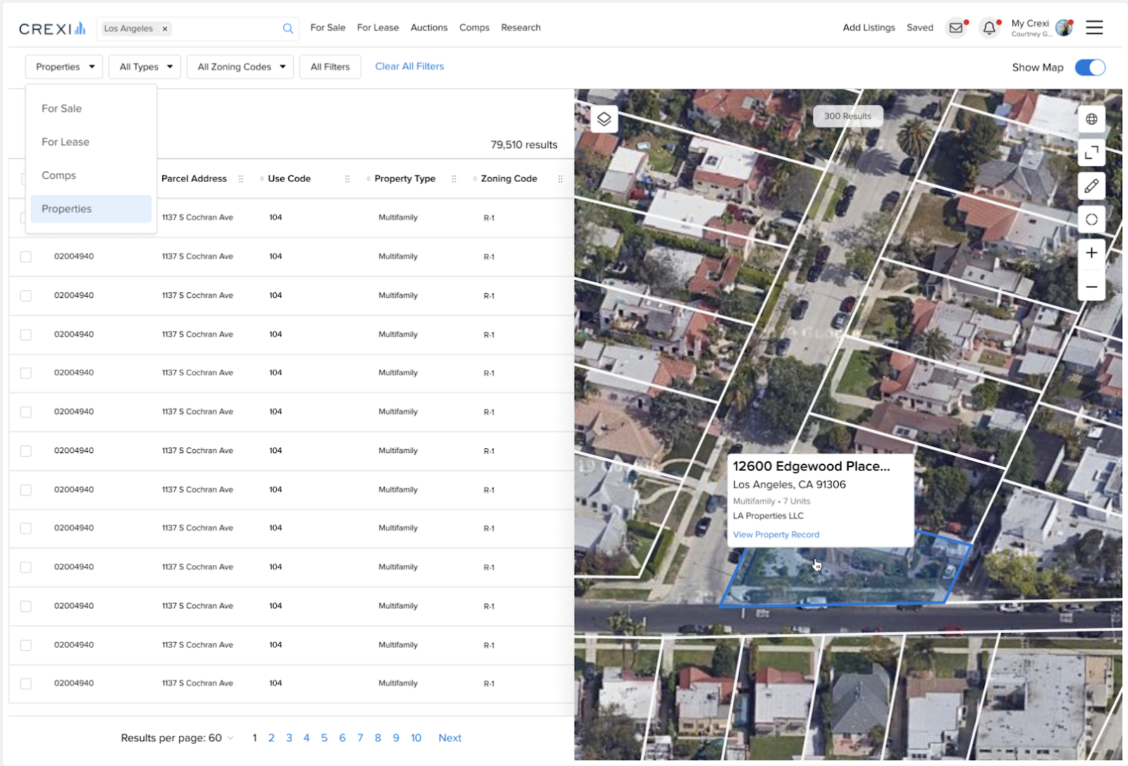 screen shot of new PRO feature, Property Records, on Crexi