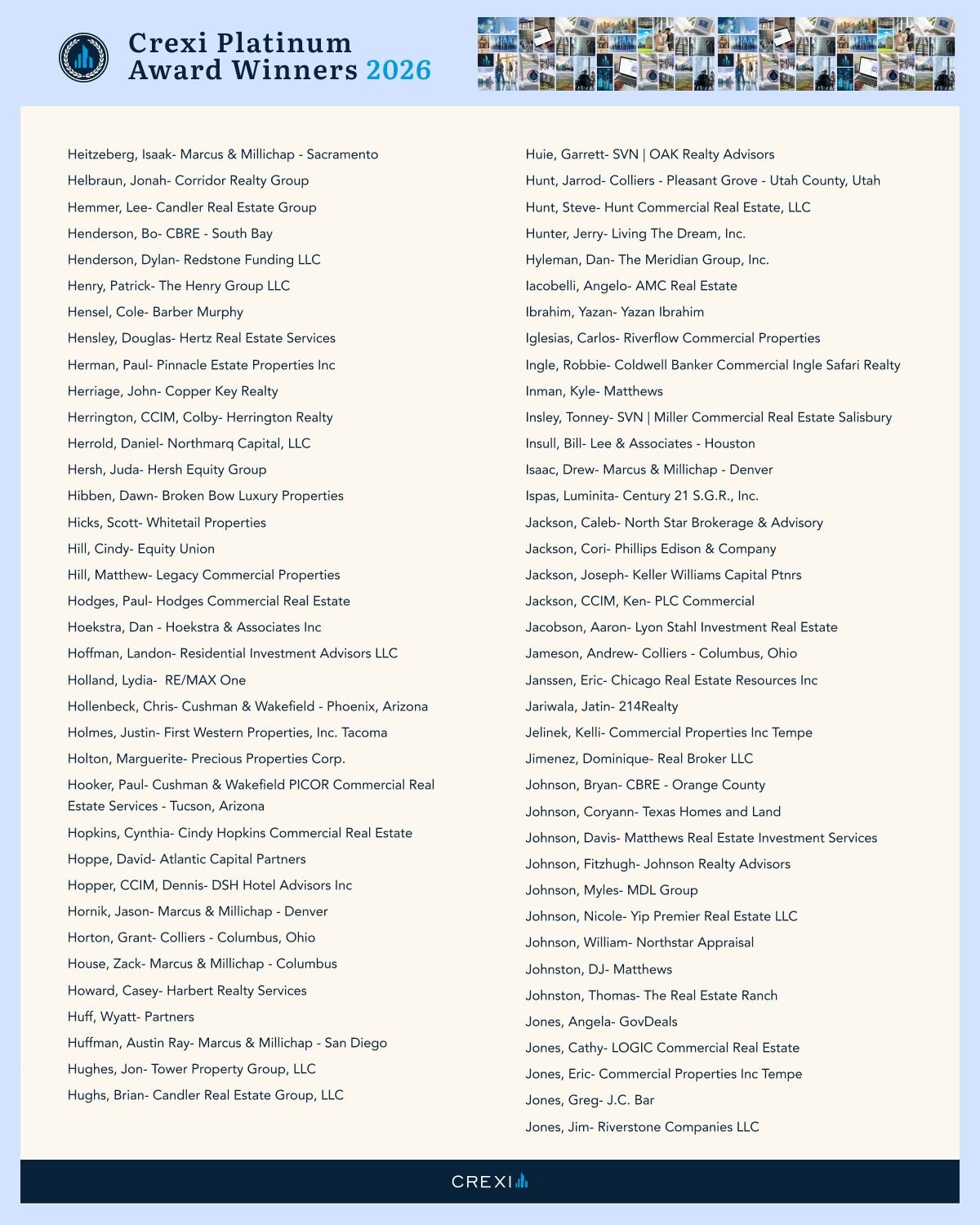 List of Crexi Platinum Award Winners for 2026