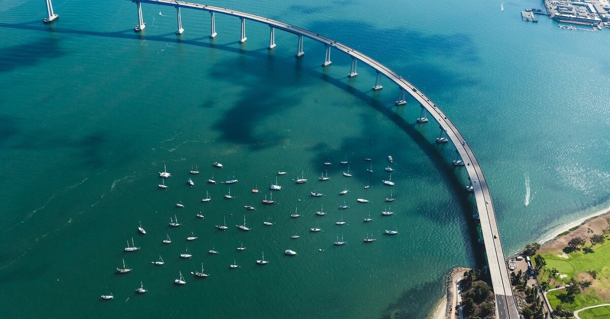 Coronado Bridge connects the island to the main San Diego area