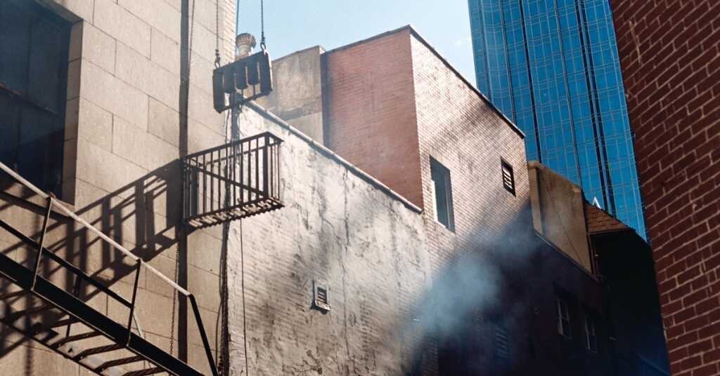 A fire escape on an office building in Pittsburgh
