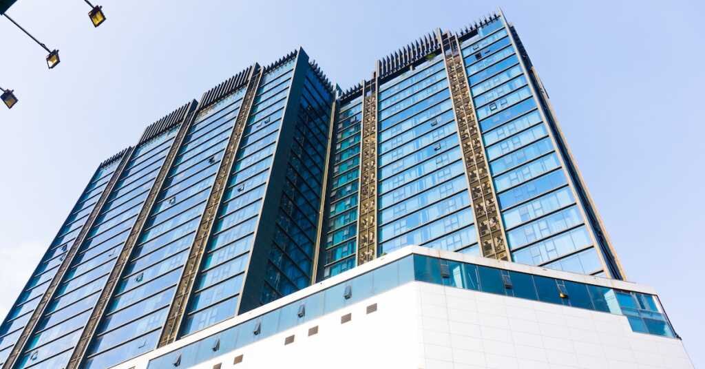 Buildings with blue, reflective windows