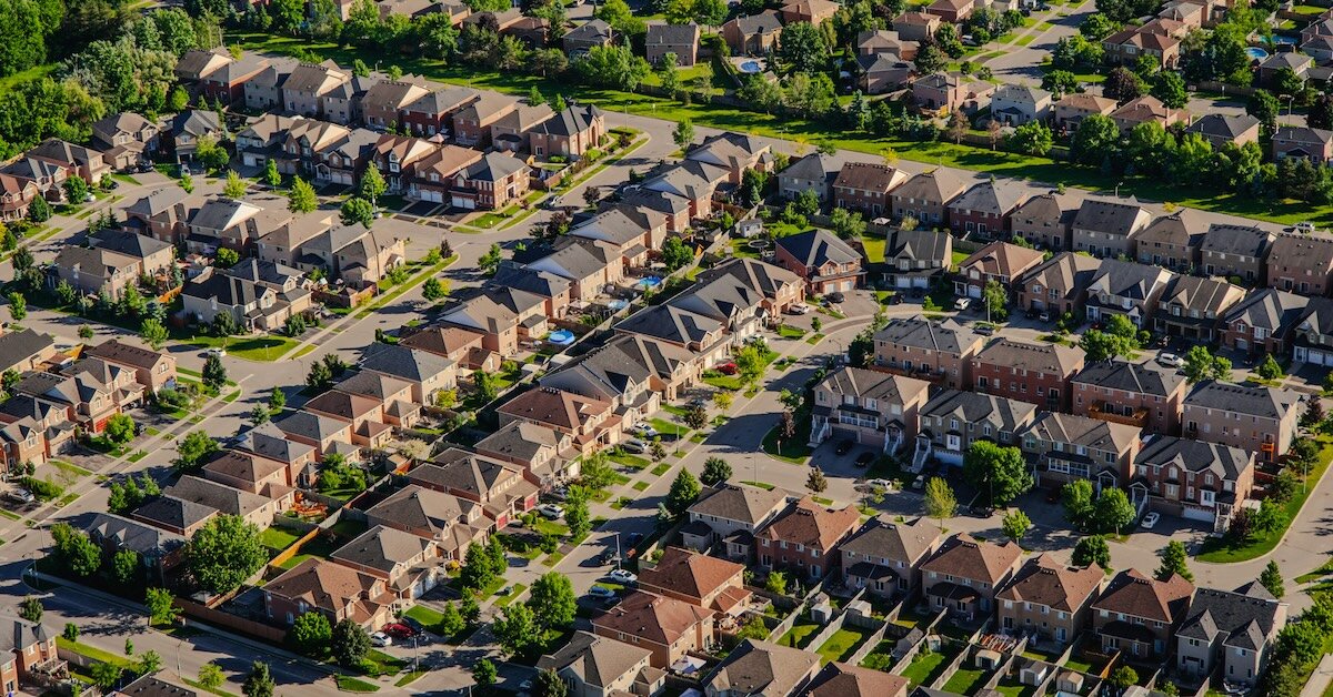 many suburban houses zoned for residential