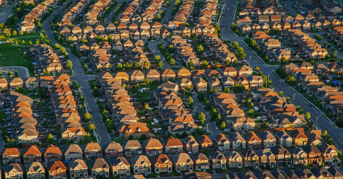 several rows of houses in a suburb