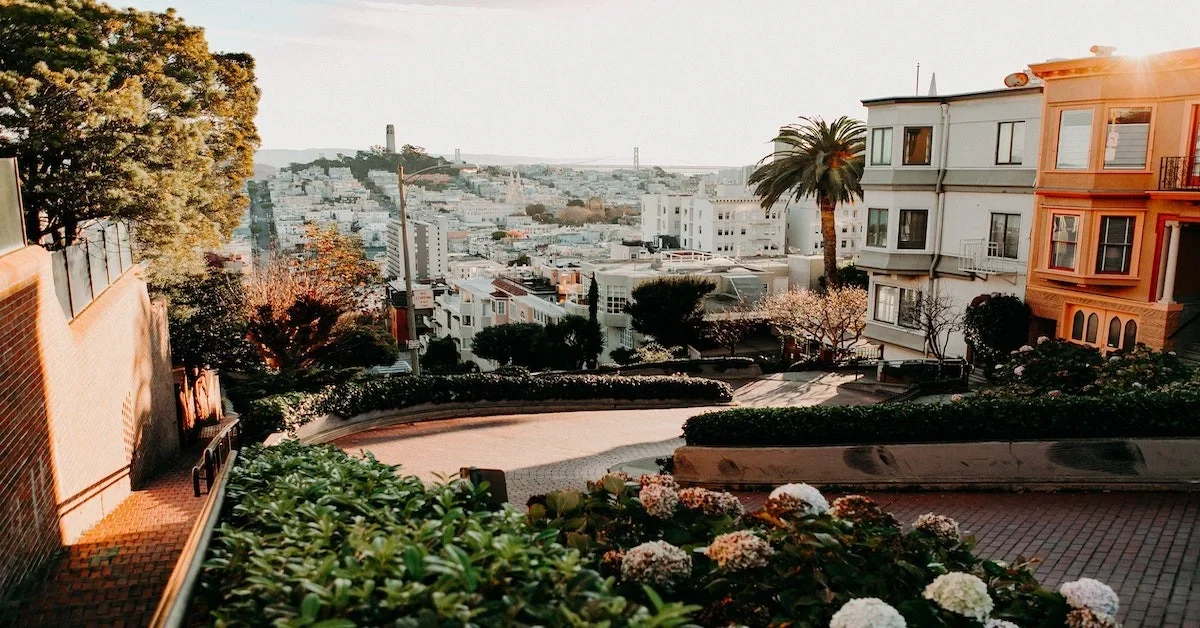 A sunset view of one of San Francisco's walkable residential areas