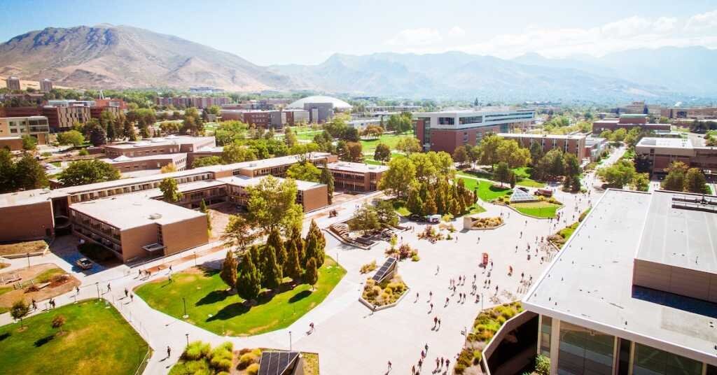 A drone view of Brigham Young University's Salt Lake City campus