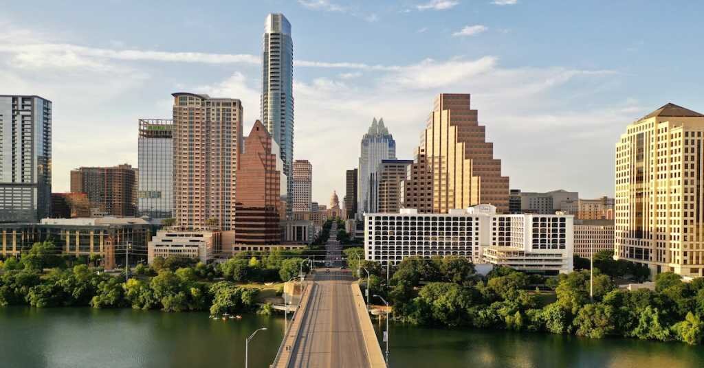 Downtown Austin Texas and many office buildings and other commercial real estate