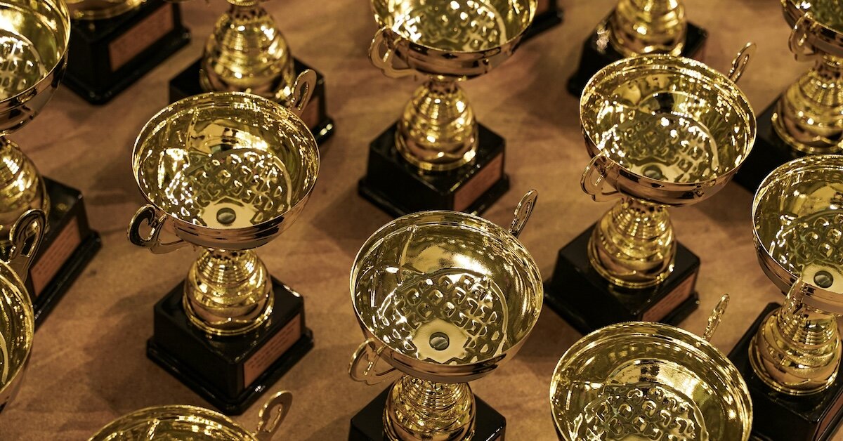 rows and rows of golden trophies